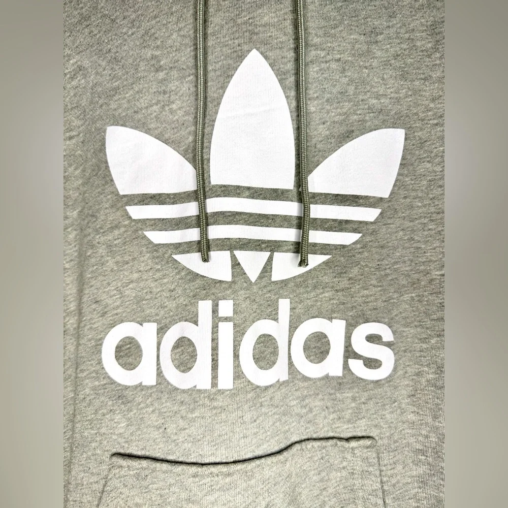 Adidas Gray & White Men's Sweatshirt Hoodie w/ adjustable strings - Size Medium - Picture 3 of 4